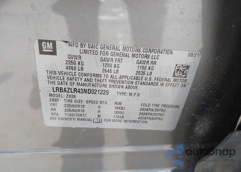 2022 Buick Envision Fwd Preferred z USA, uszkodzony, nr VIN LRBAZLR43ND021229